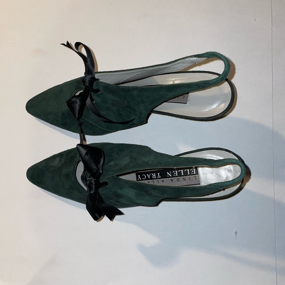 Vintage Forest Green Suede Slingback Tie Shoes Sz 7.5 M - Picture 2 of 6